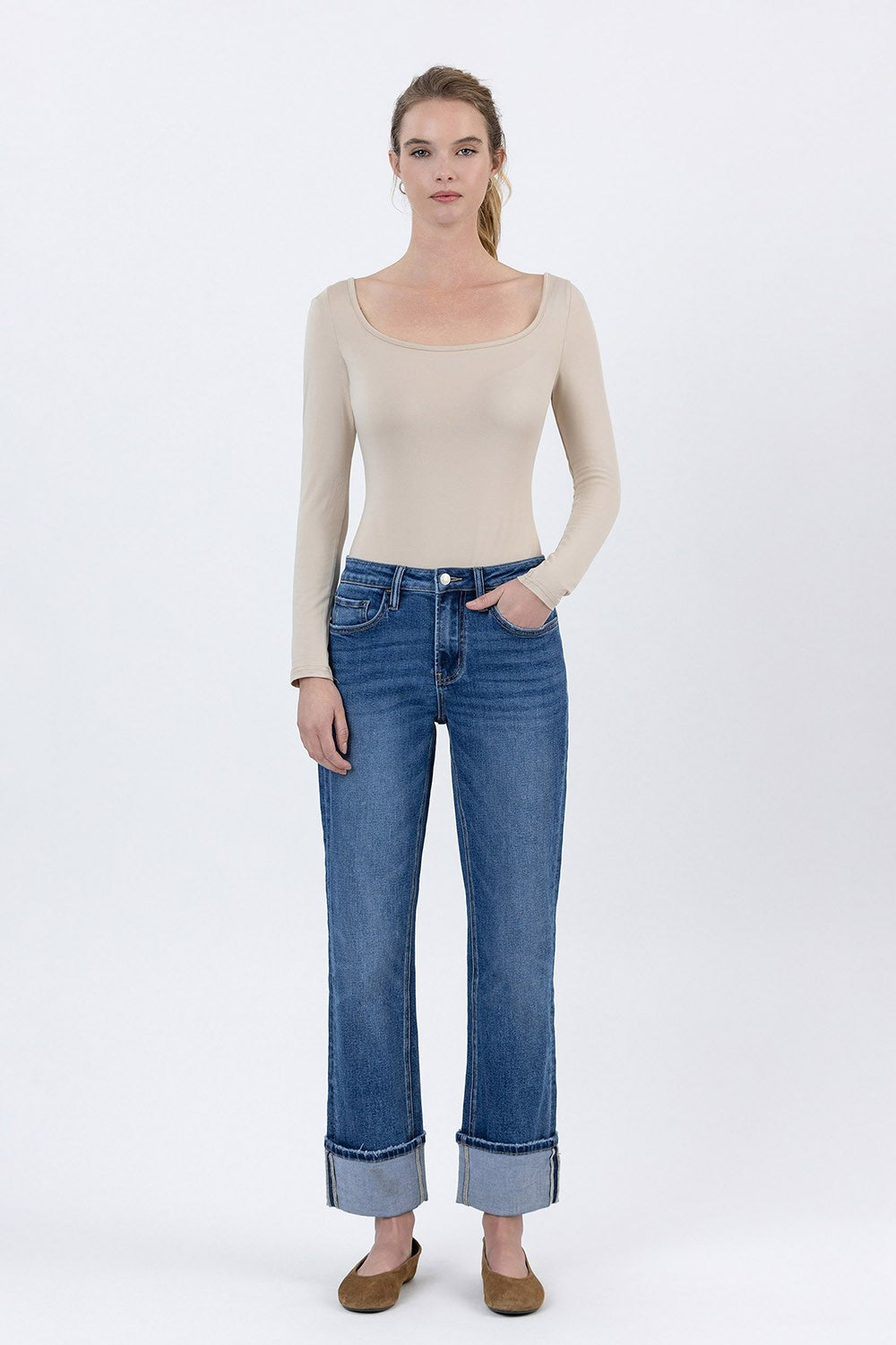 straight leg cuffed jean