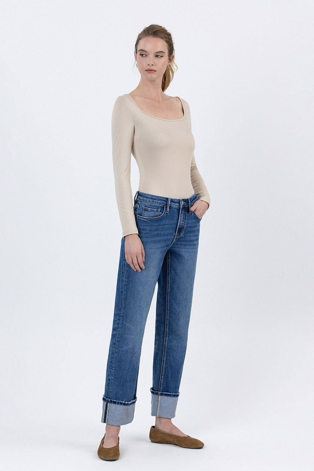 straight leg cuffed jean