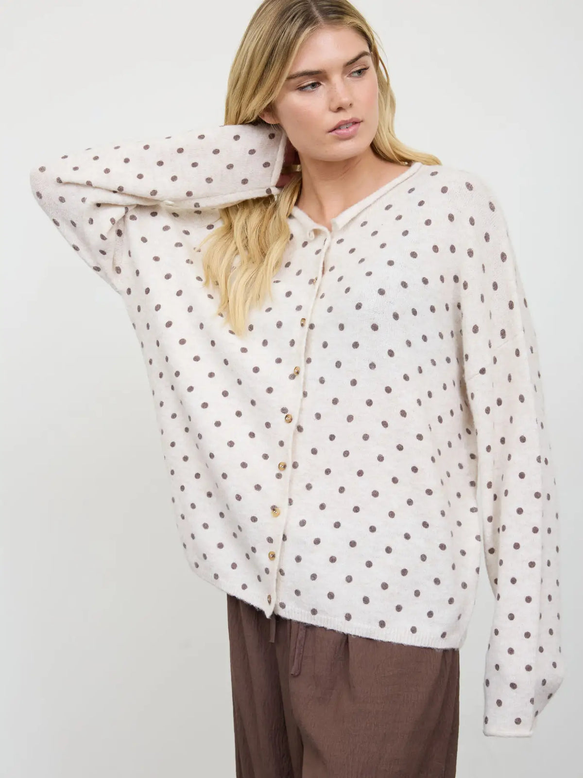 aspen polka dot cardi
