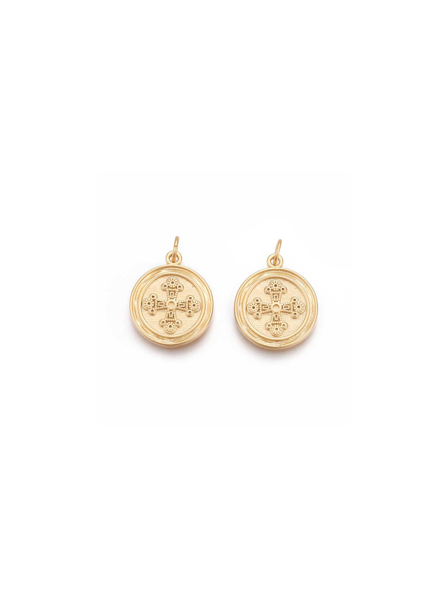 matte gold filigree cross disc charm