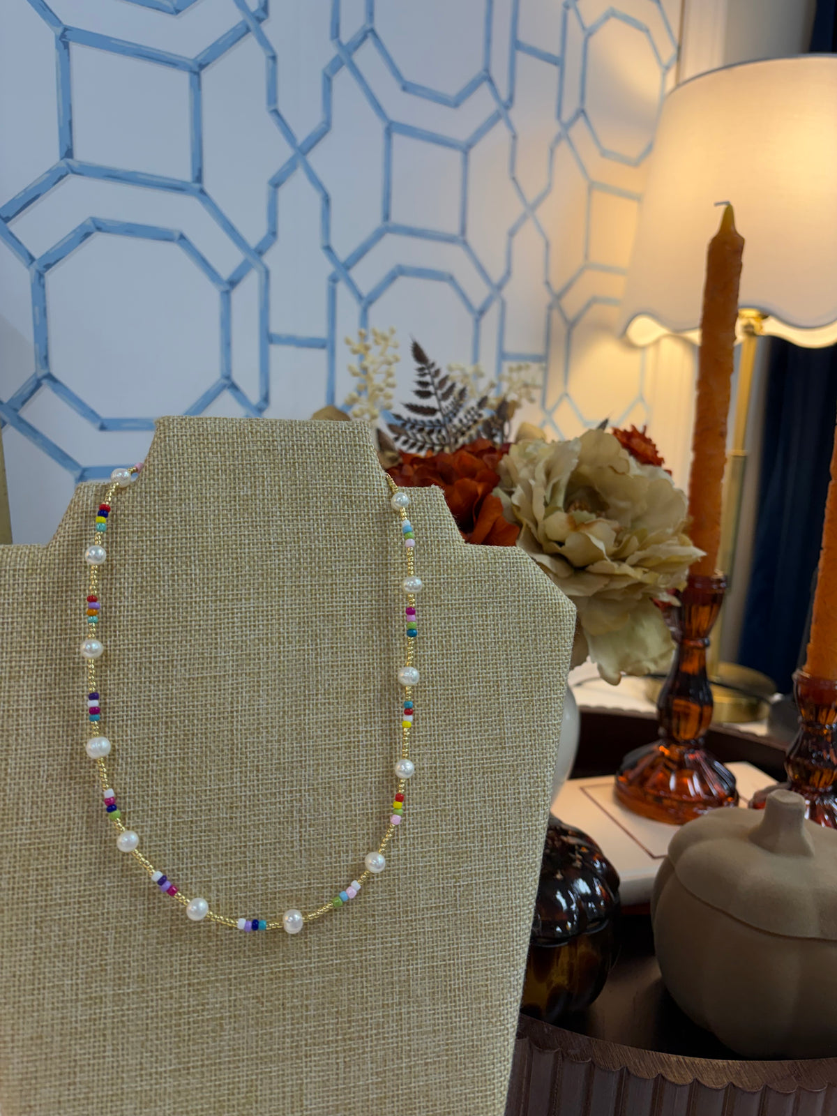 multi color gold beaded necklace