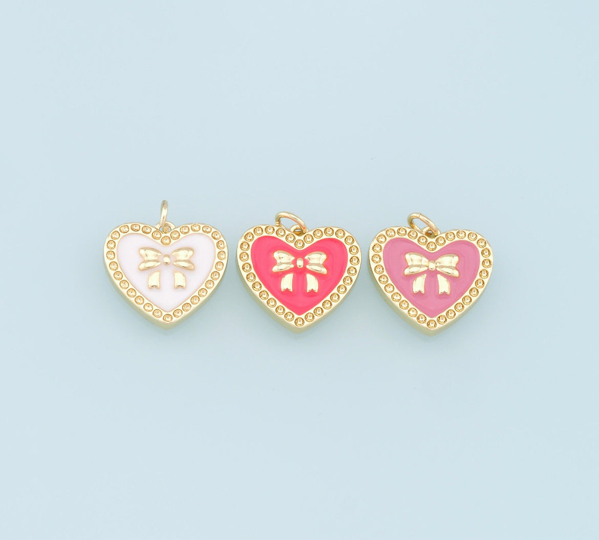 enamel bow heart charm