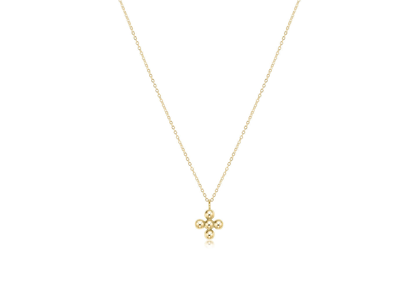 16" necklace gold- classic beaded signature cross gold charm- 4mm bead gold