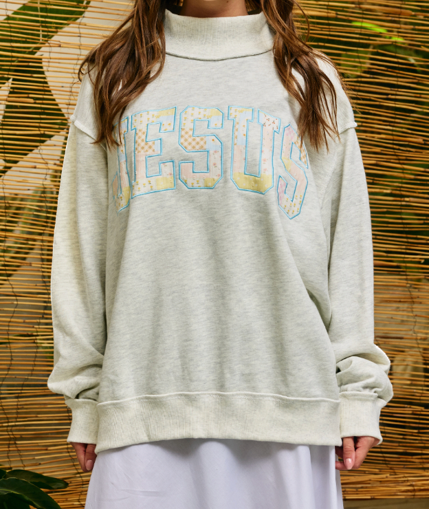 Jesus patchwork mock neck