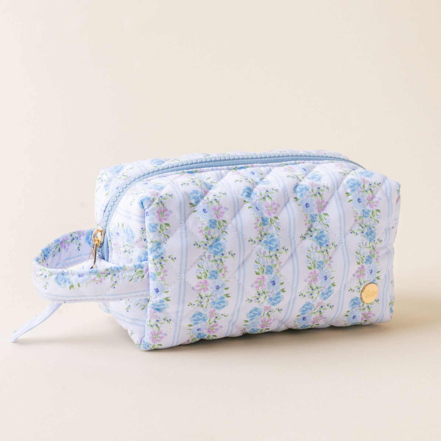 petal blue floral quilted pouch
