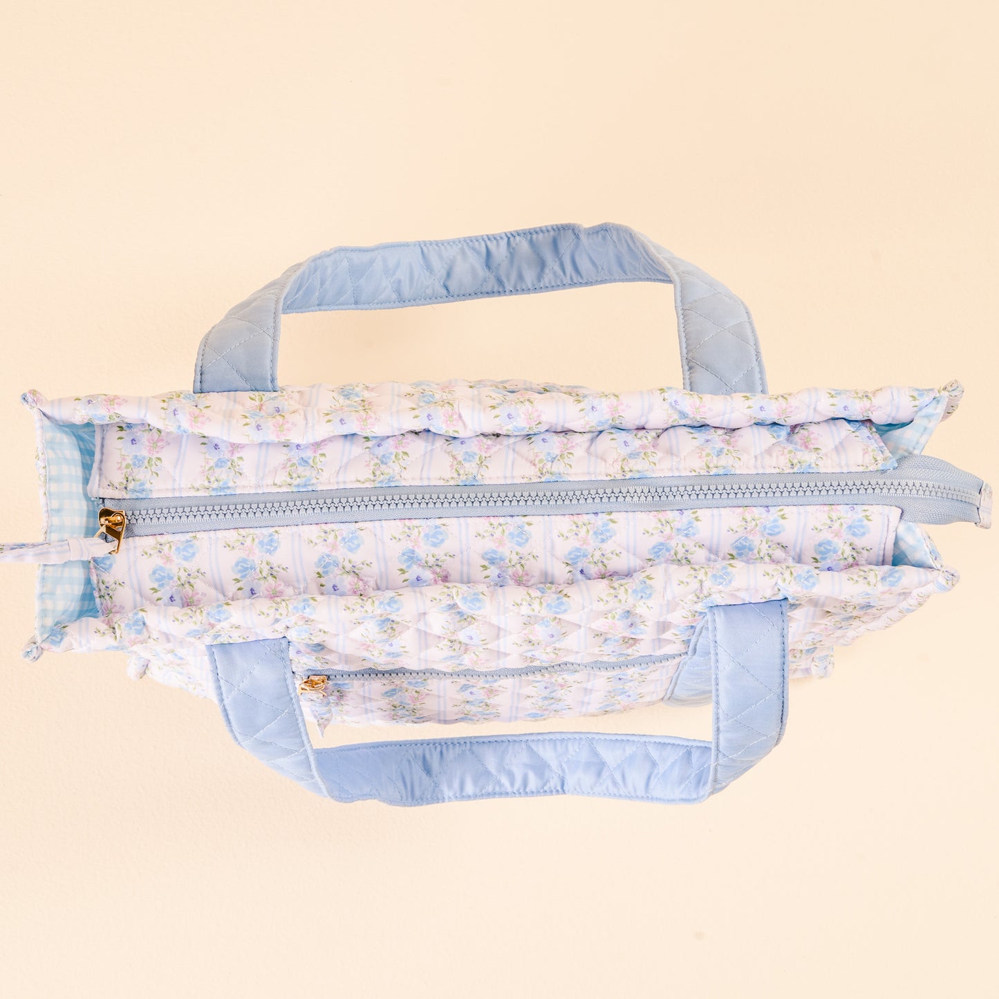 petal blue quilted tote bag