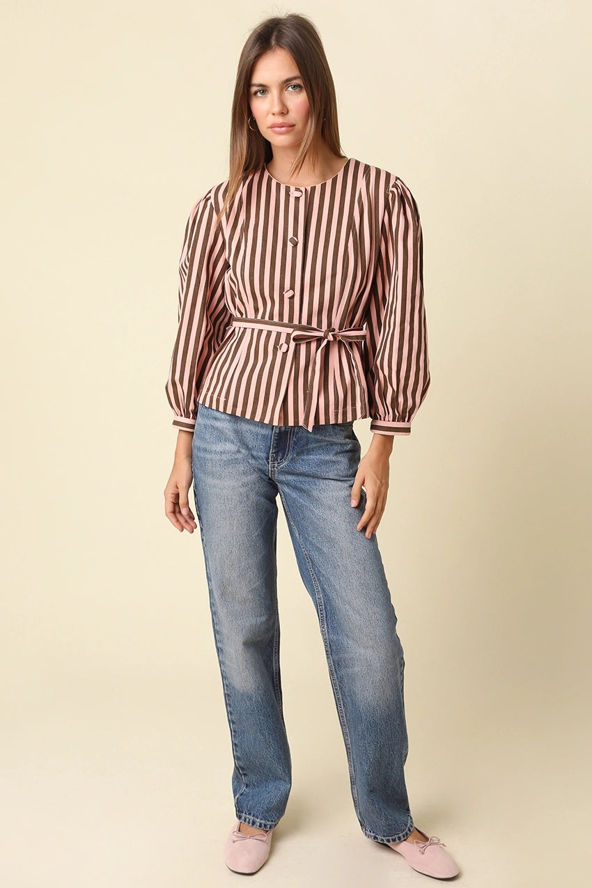 benica striped belted peplum blouse