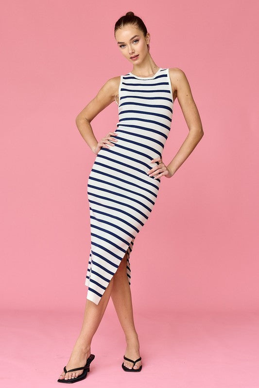 eliza striped midi dress