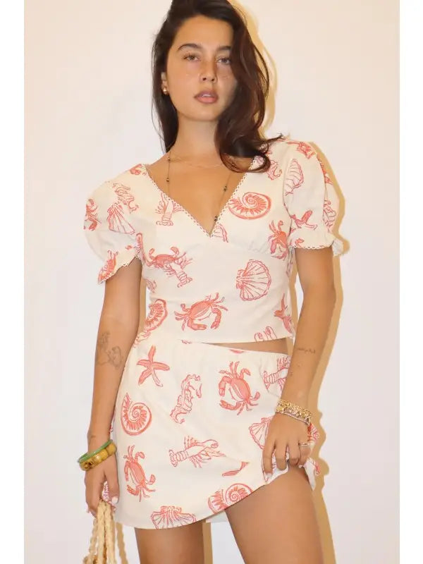 sea life puff sleeve top