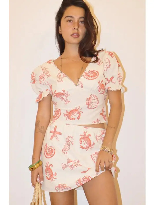 sea life puff sleeve top
