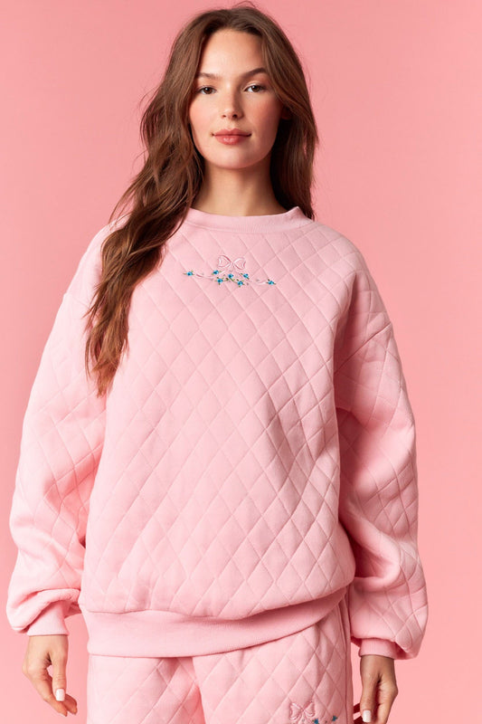 paris bow quilted crewneck