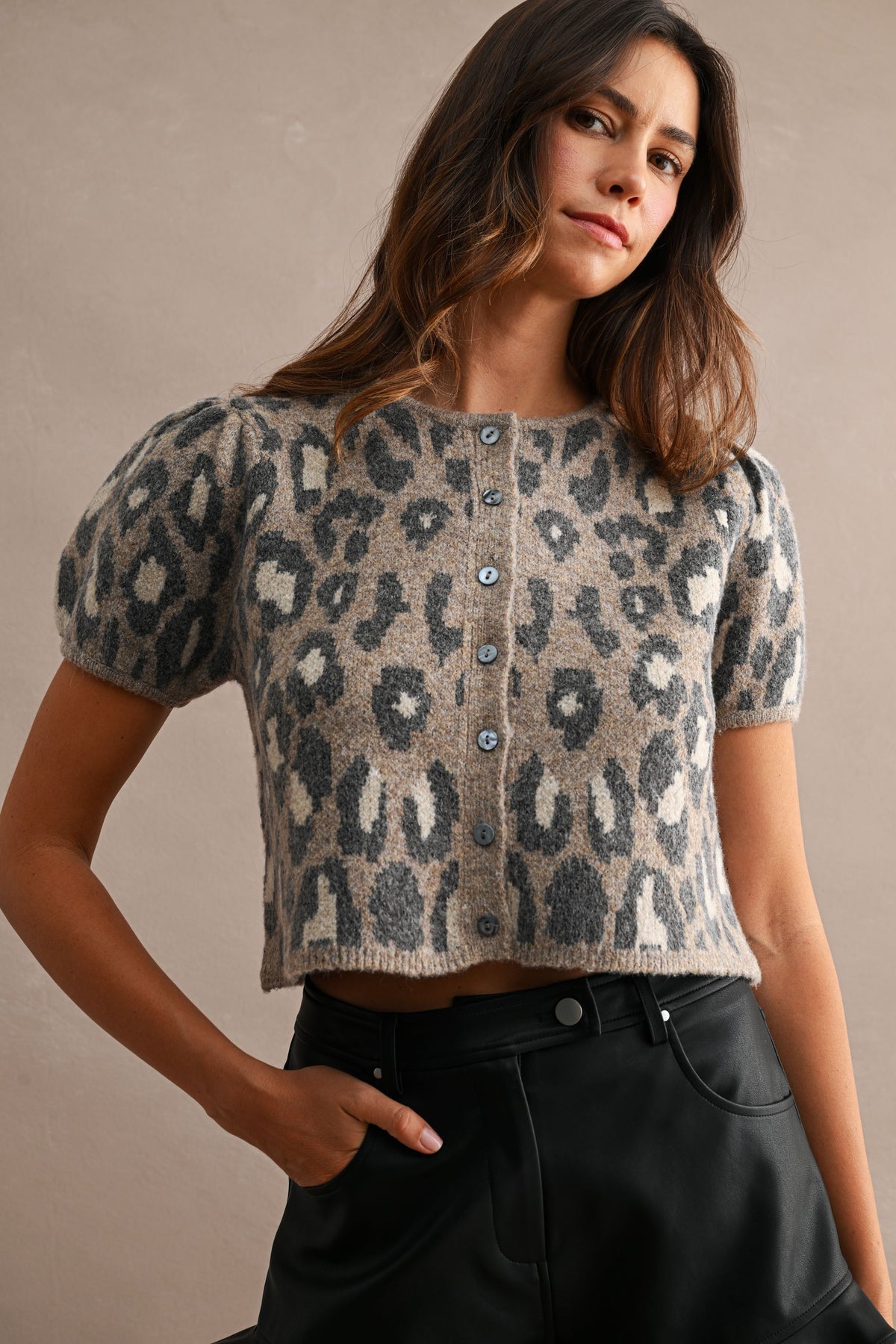 leopard puff sleeve cardi