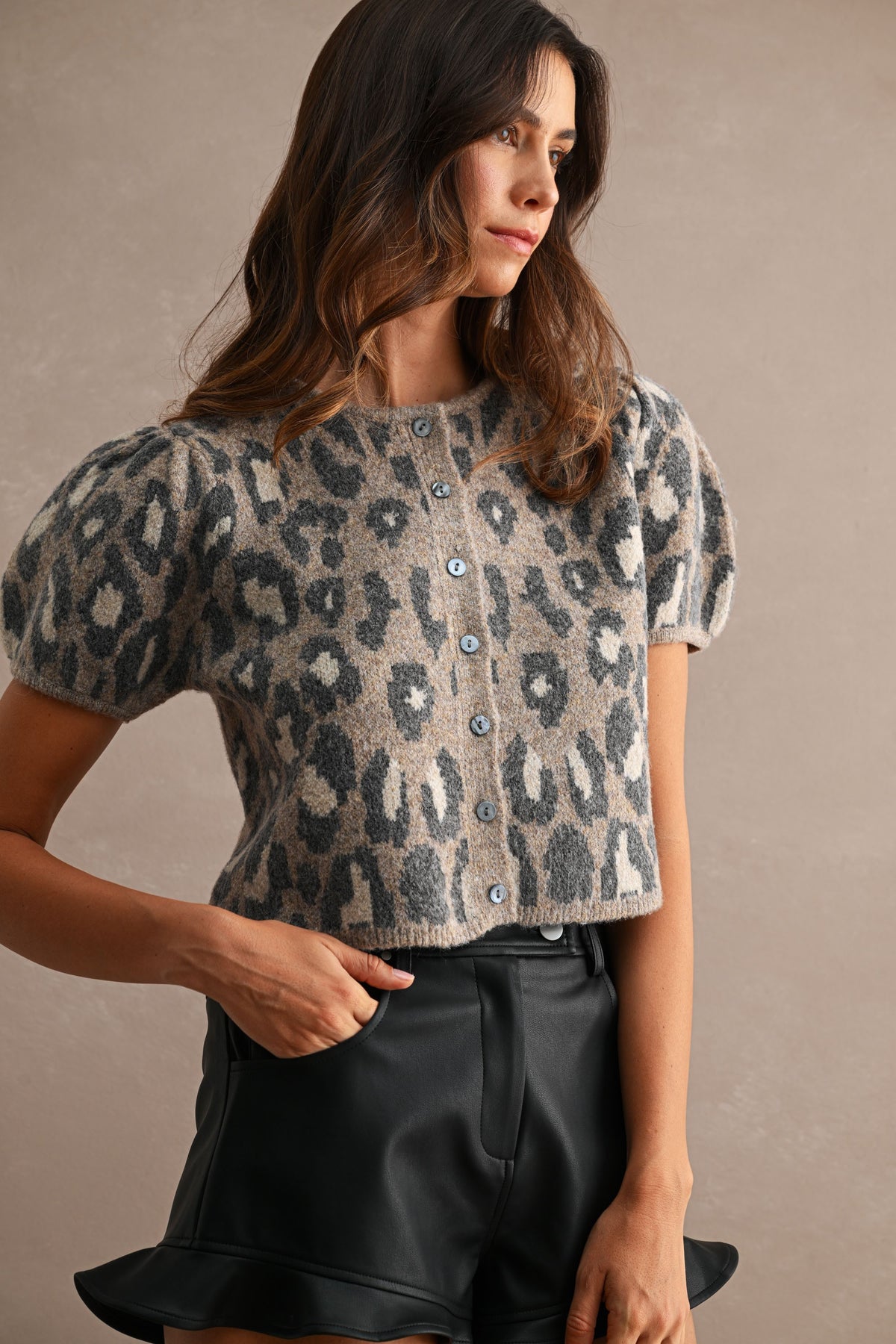 leopard puff sleeve cardi