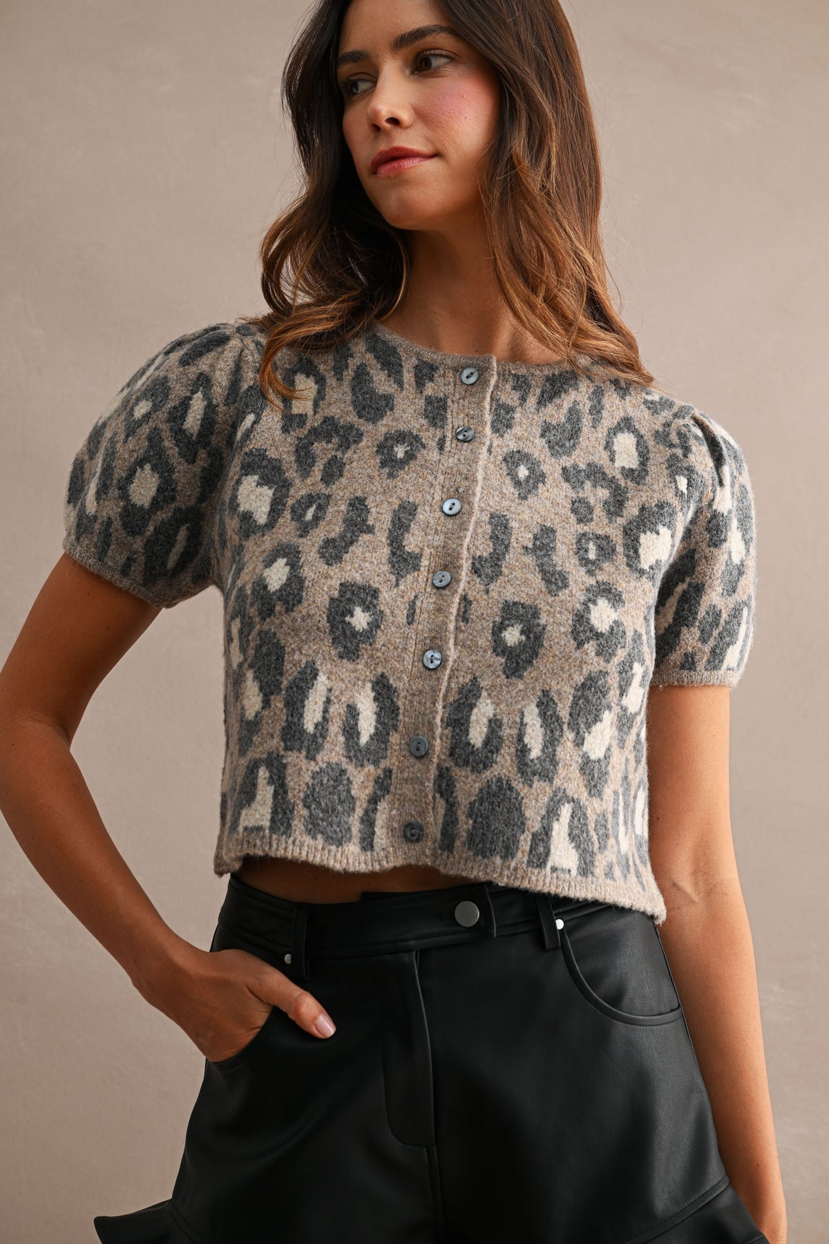 leopard puff sleeve cardi