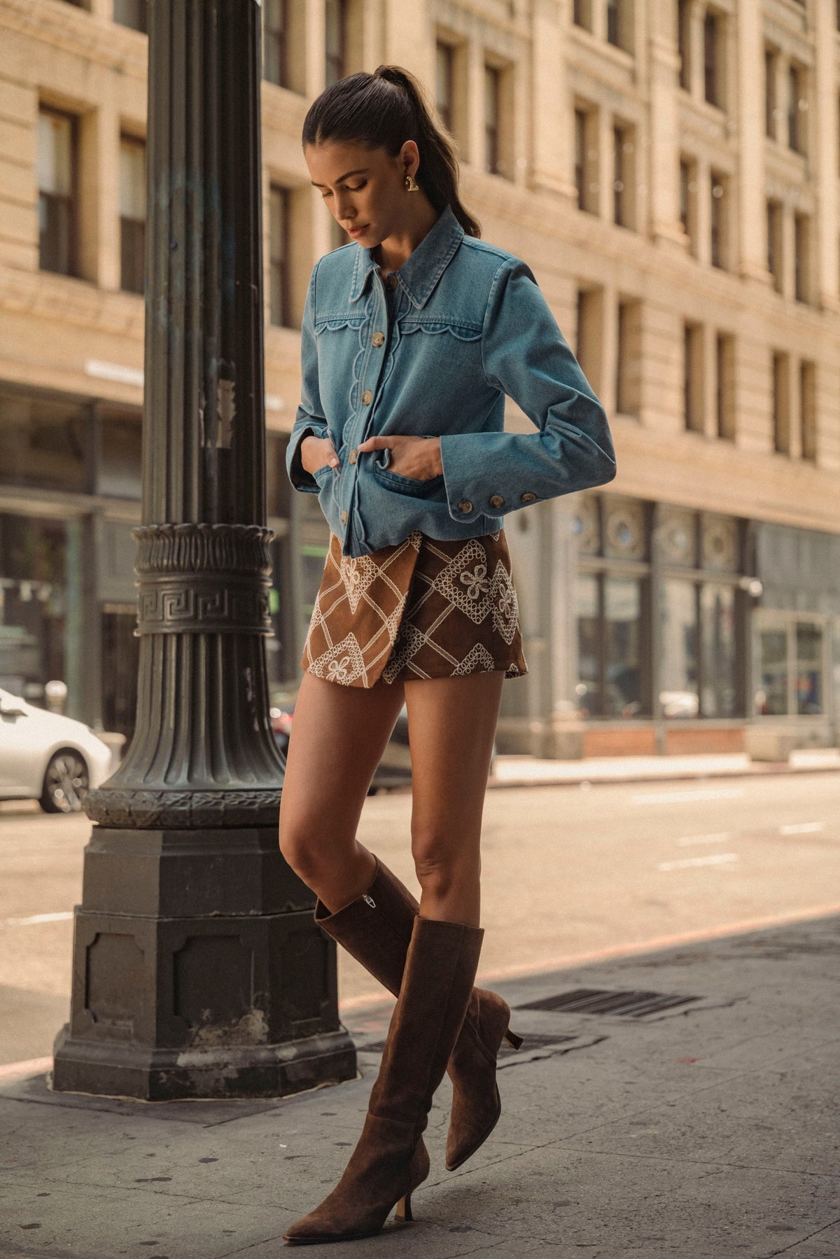 scallop denim jacket