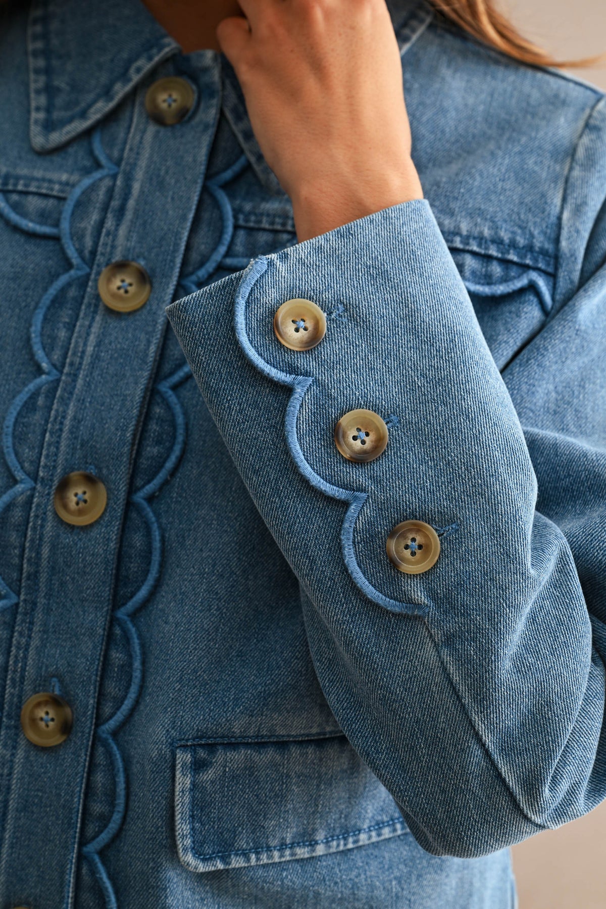 scallop denim jacket