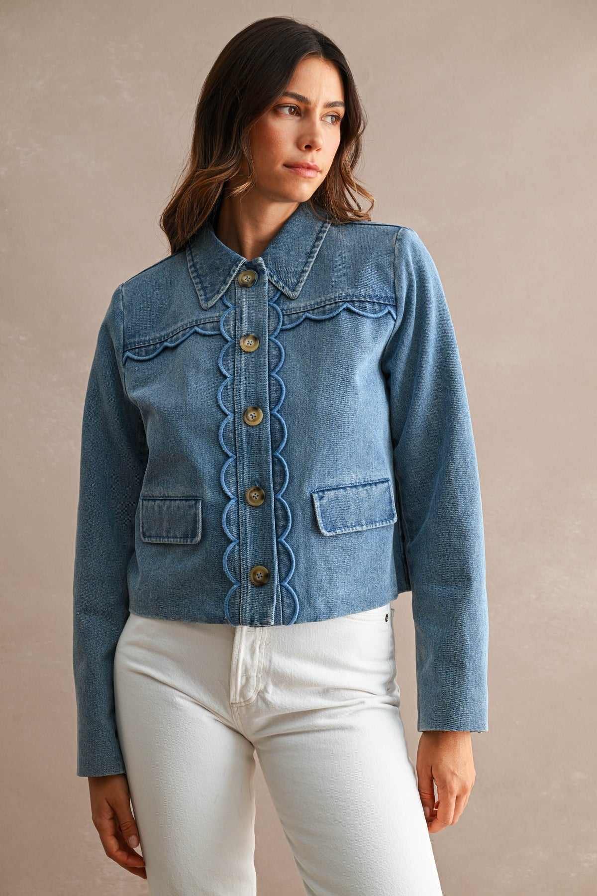 scallop denim jacket