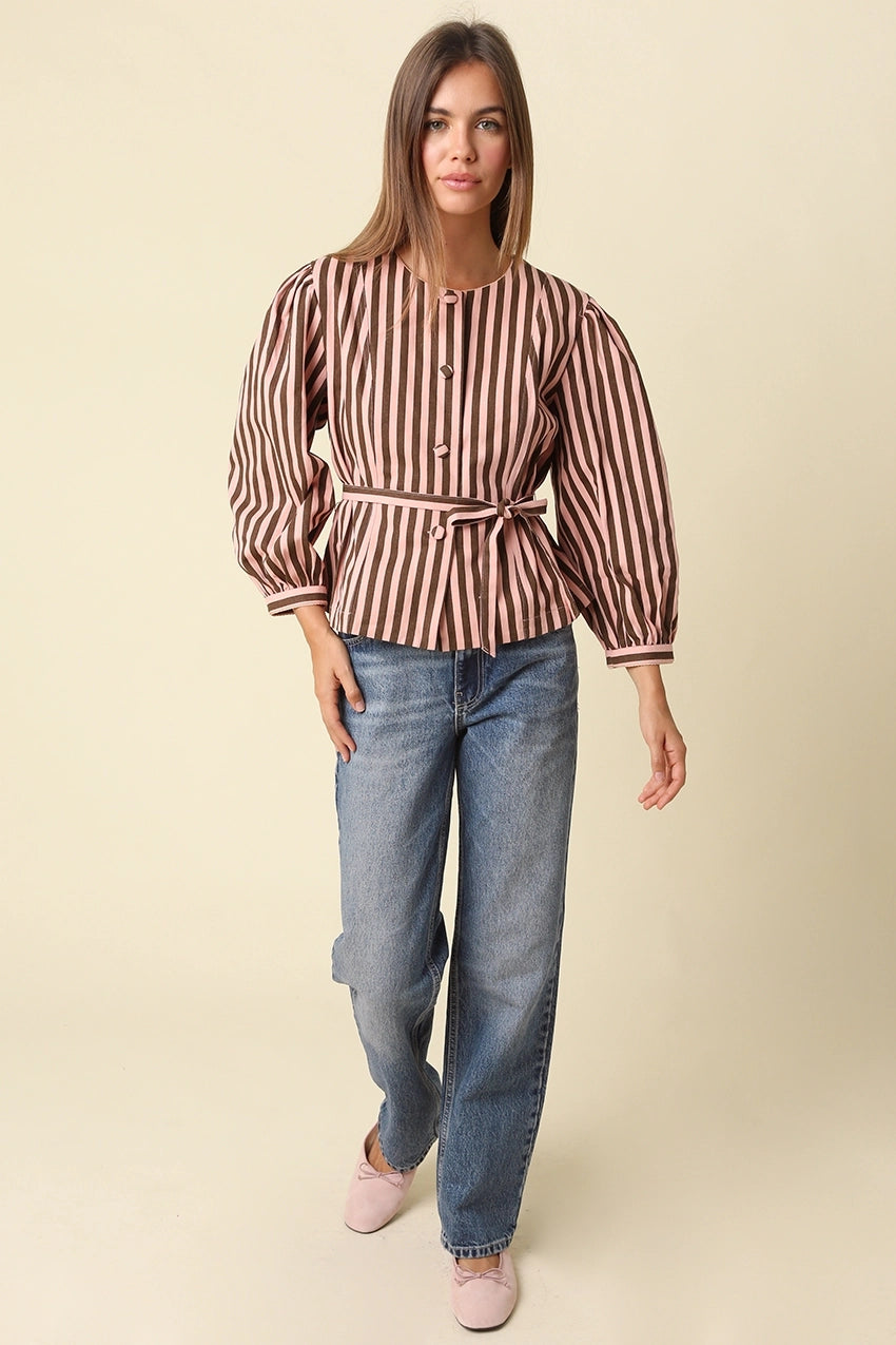 benica striped belted peplum blouse
