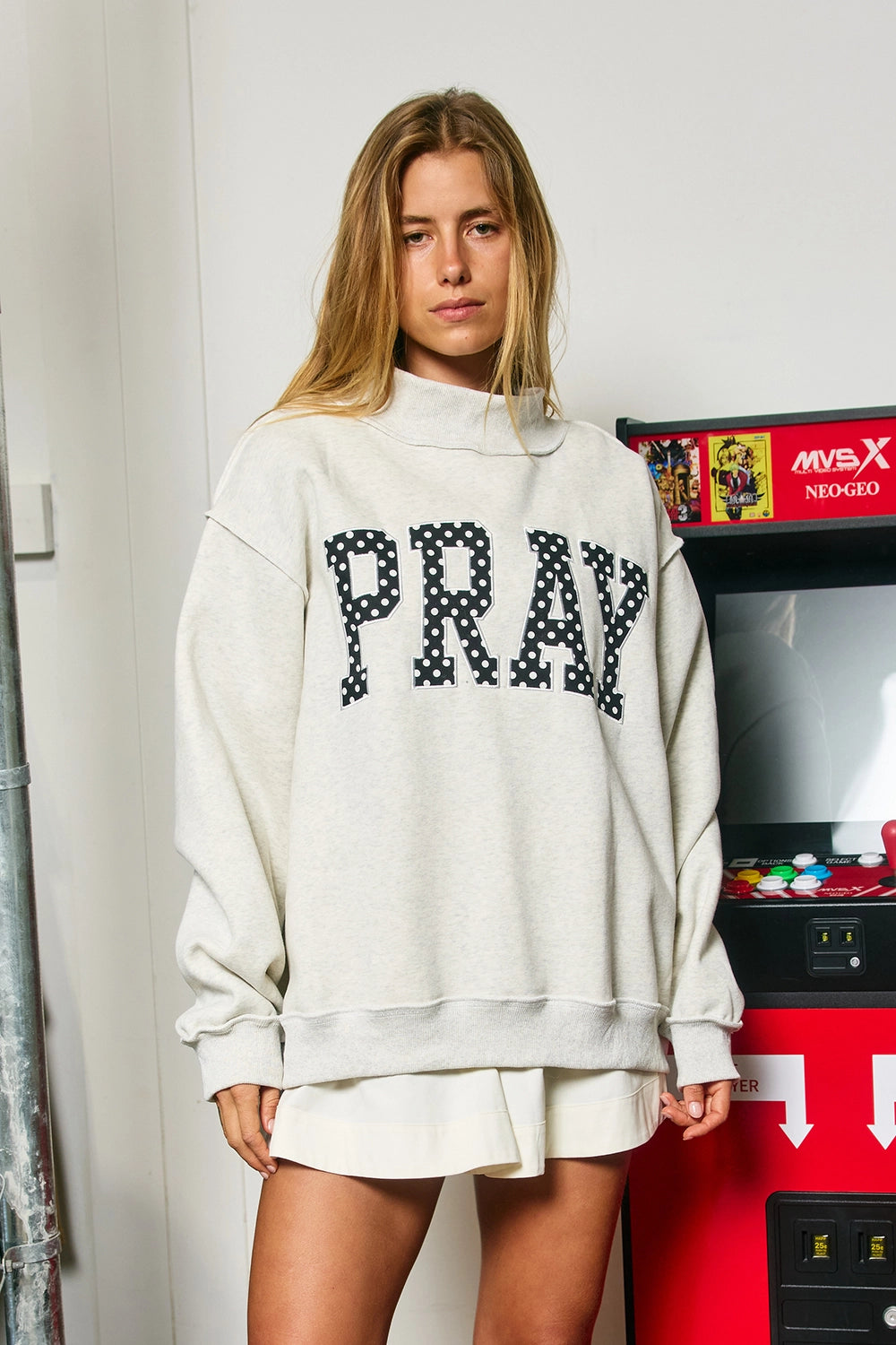 pray polka dot mock neck