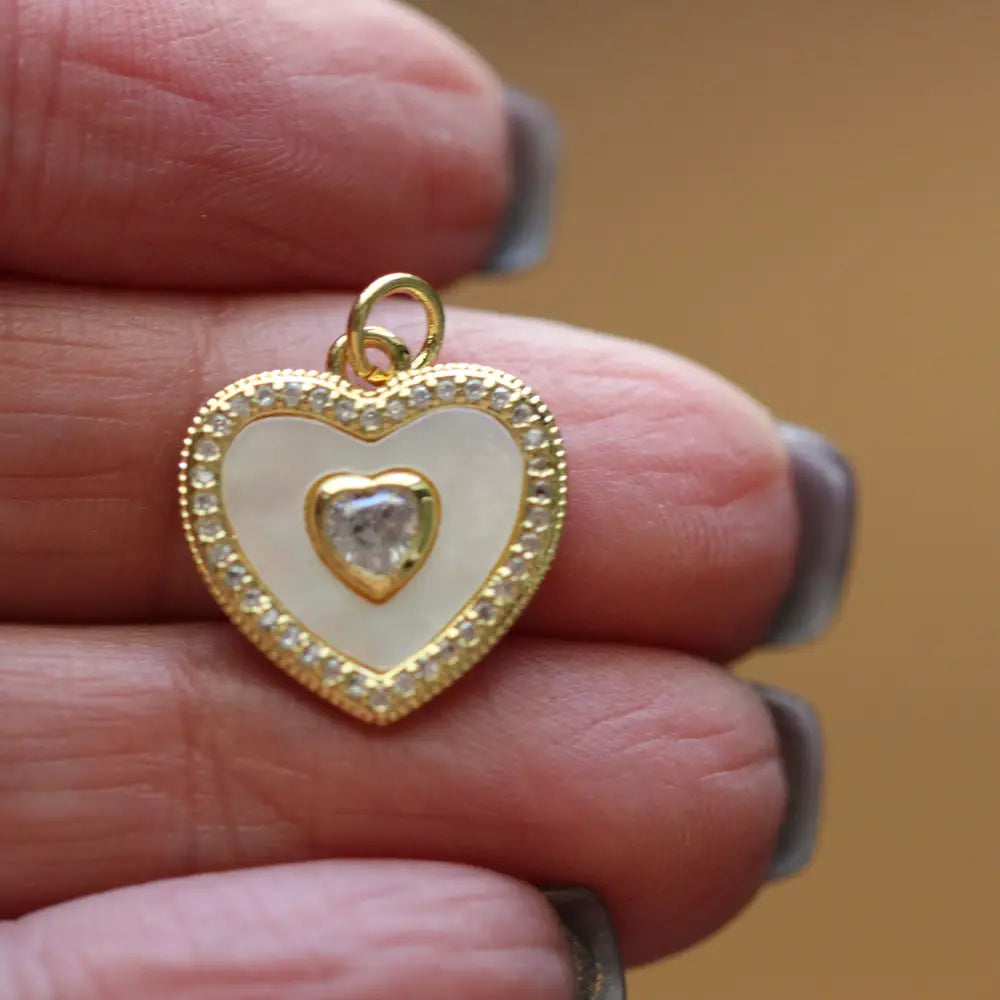 pearl and diamond heart charm