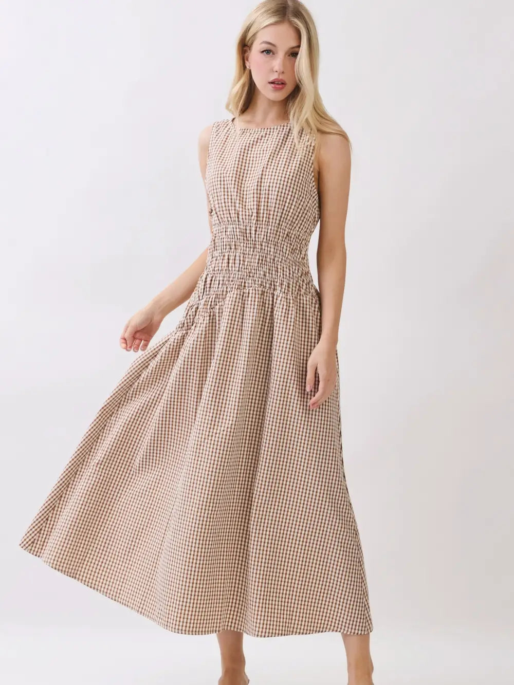 gingham crush maxi dress
