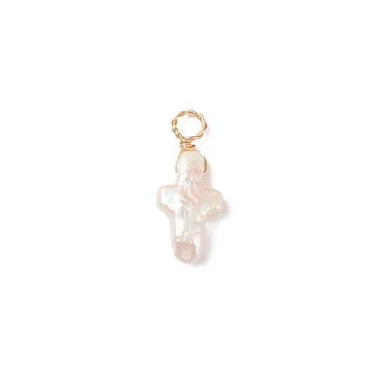 gold pearl cross charm