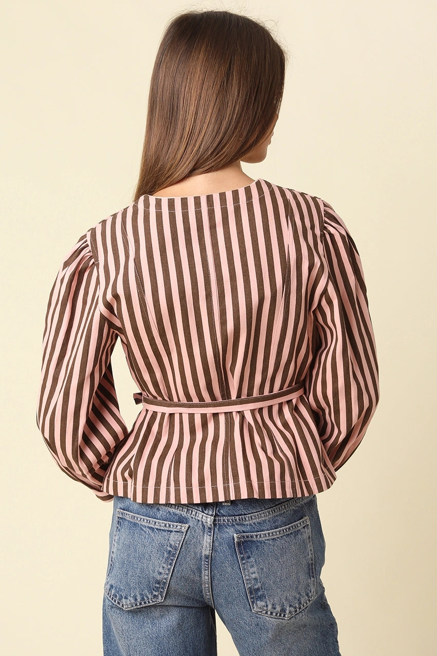 benica striped belted peplum blouse