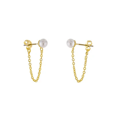 pearl chain stud earrings