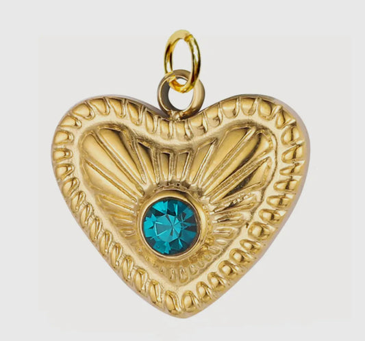 teal gold heart charm