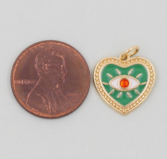 green evil eye heart charm