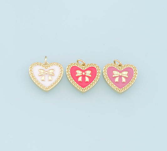 enamel bow heart charm