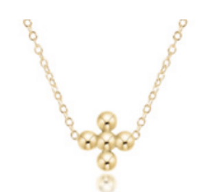 16" necklace gold-classic beaded signature cross gold- 3mm bead gold
