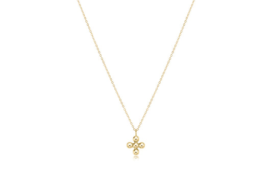 16" necklace gold- classic beaded signature cross gold charm- 4mm bead gold