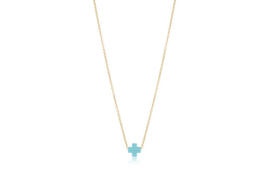 16" necklace gold- signature cross turquoise