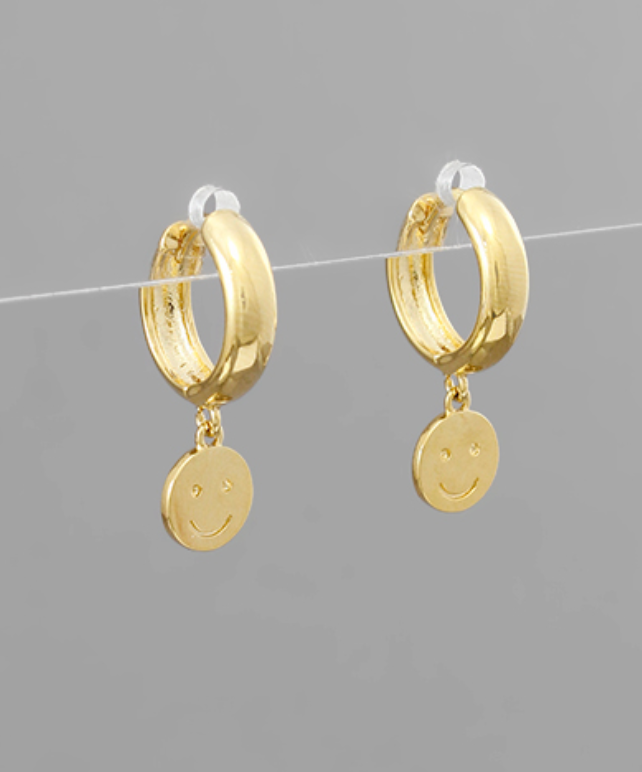 smiley face gold hoops