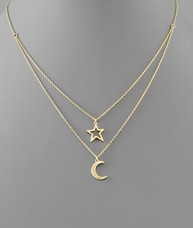 star and moon layered necklace