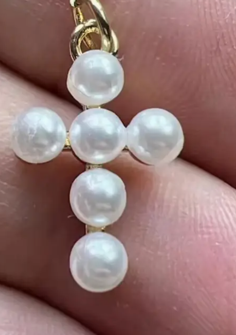 pearl cross charm