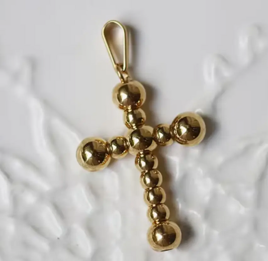gold beaded cross charm