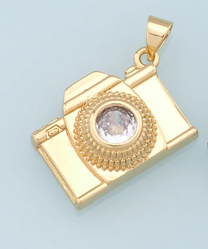 gold mini camera charm