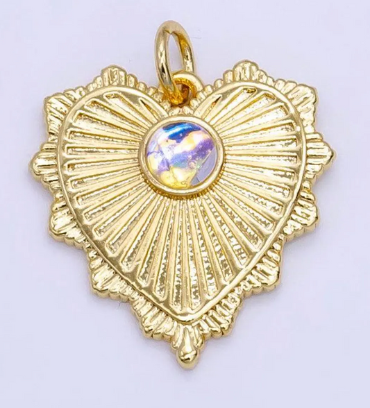small opal heart spike charm