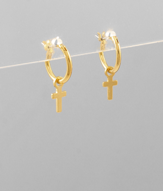 gold cross dangle hoops