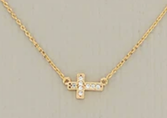 sideways diamond cross necklace