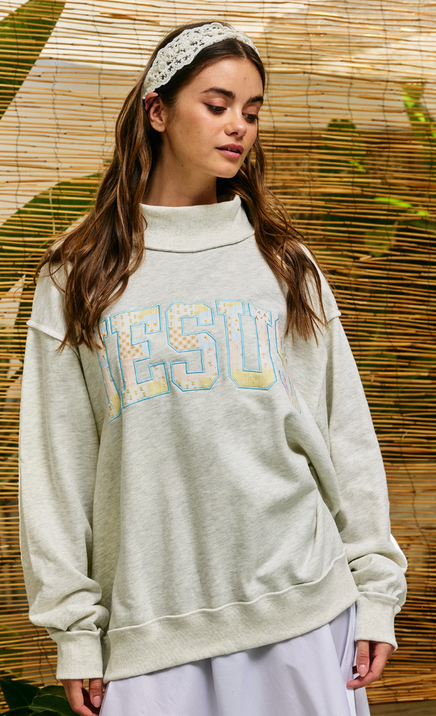 Jesus patchwork mock neck