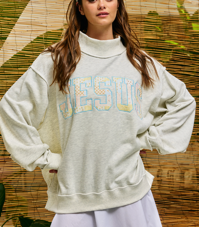 Jesus patchwork mock neck