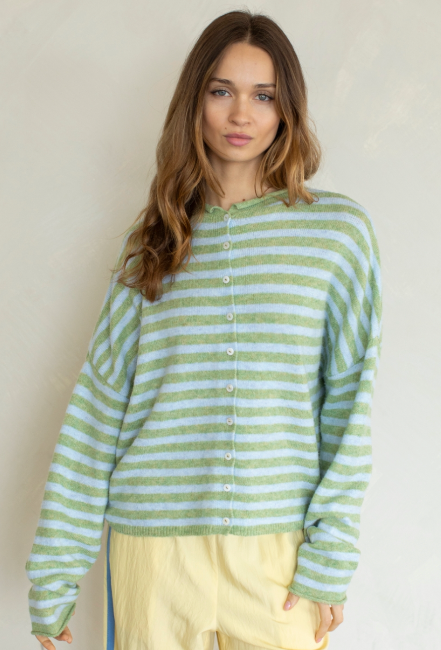 cabana striped cardigan- matcha