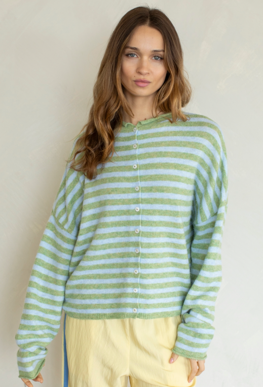 cabana striped cardigan- matcha