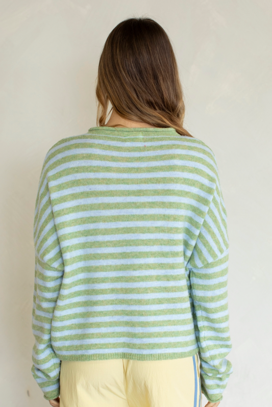 cabana striped cardigan- matcha