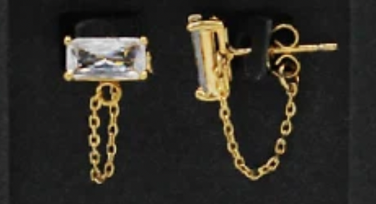 baguette chain stud earring