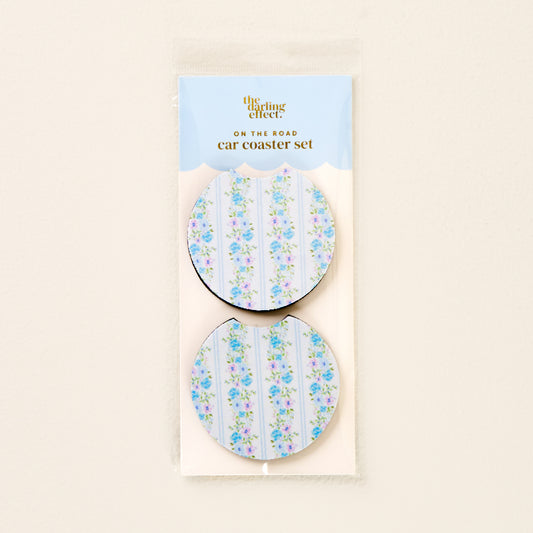 car coaster set-floral blue