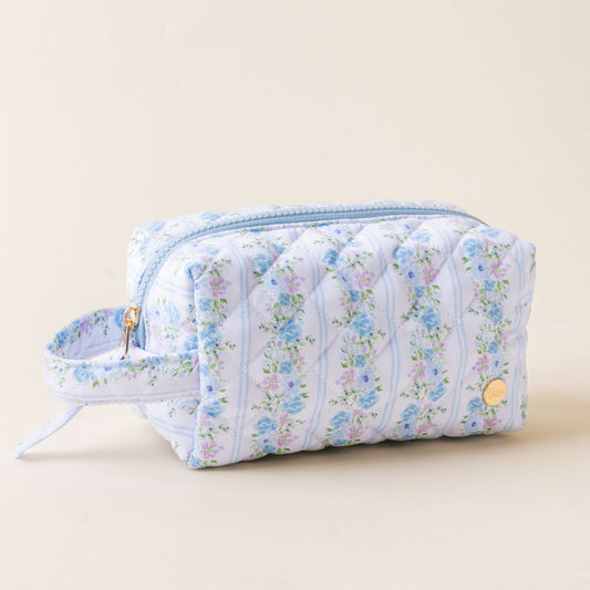 petal blue floral quilted pouch